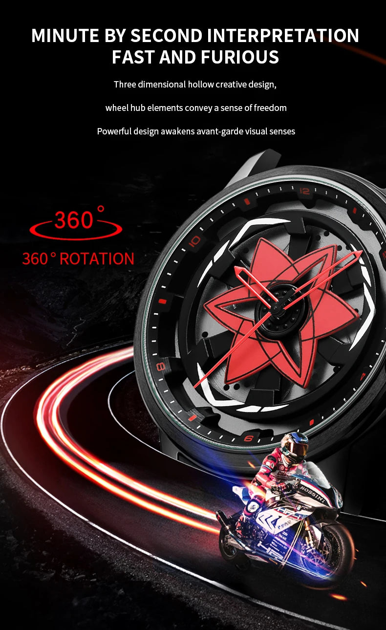 2025 New Watch Car Series Creative Rotating Quartz Movement Sports Style Black Stainless Steel Clock Men Couple Gift Wrist Watch