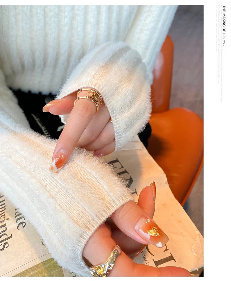 2025 Knitted Pullover Thick Warm Turtleneck Sweater Women Tops Lined Sweater Autumn Winter Streetwear Jersey Knitwear Jumper