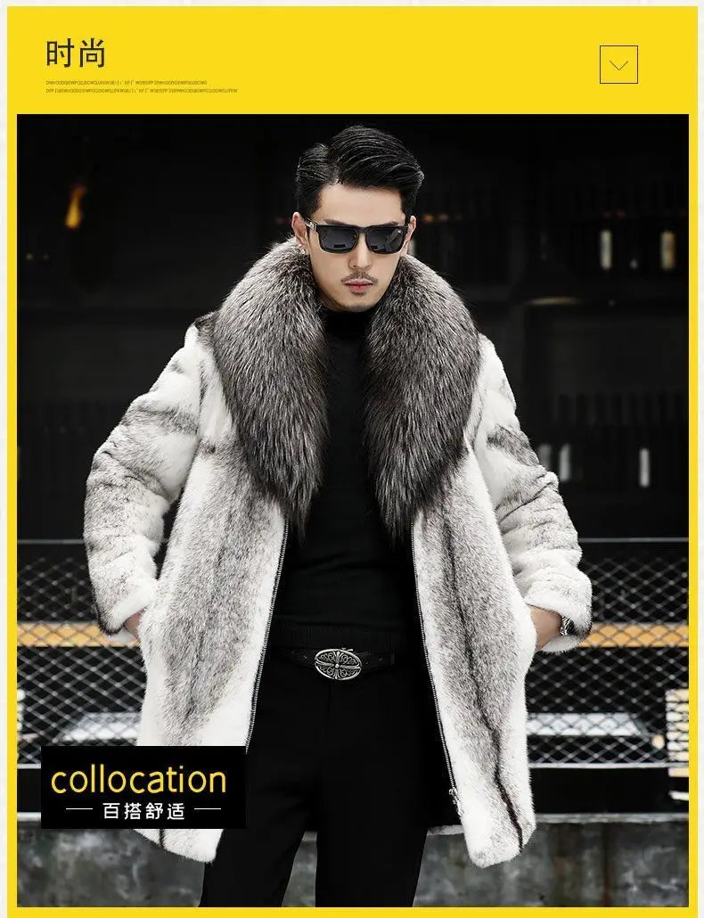 -10 degrees Celsius cold resistant and warm mink fur coat for men's winter imitation raccoon fur collar thickened fur coat
