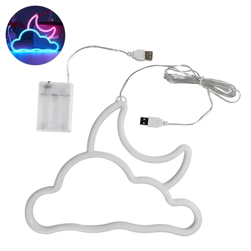 Moon Neon Signs Light, LED Atmosphere Lighting with Base, Wall Lamp for Birthday, Party, E-sports Room, Camping, Summer Decor