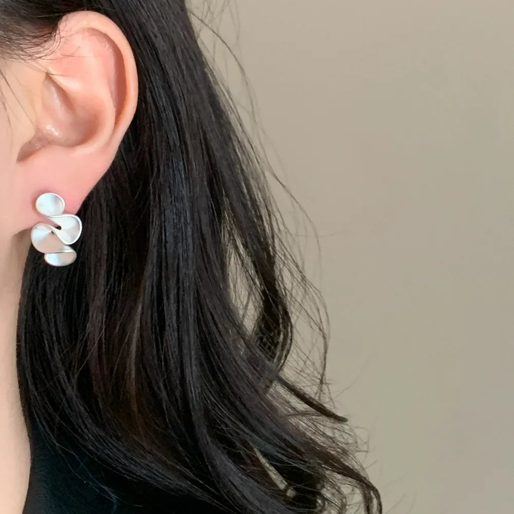 Real 925 Sterling Silver 18K Gold Twisted Flower Stud Earring for Women Minimalist Personality Fine Jewelry Trendy Accessory