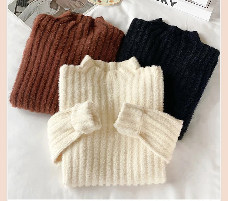 2025 Knitted Pullover Thick Warm Turtleneck Sweater Women Tops Lined Sweater Autumn Winter Streetwear Jersey Knitwear Jumper