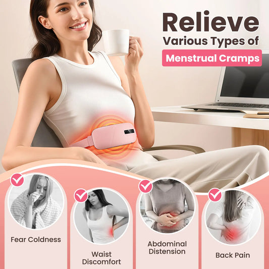 Women’s Period Pain Relief Belt Fast Heating 45-65°C 4 Adjustable Vibration Portable Menstrual Massager for Stomach/Back Pain
