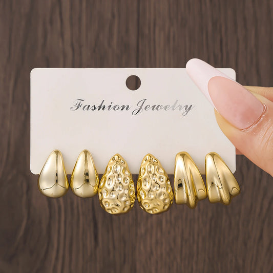 Texture Geometry Multi Shaped Women's Fashion Ring Earring Set Elegant Fashion Style Unique Design Earrings