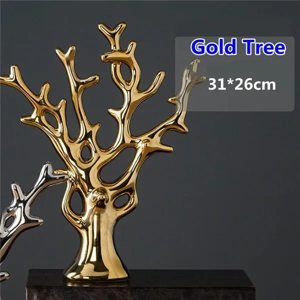 Ceramic Electroplating Ornaments Nordic Ins Cabinet Decorations Home Porcelain Deer/Swan Family Apple Shape Figurines