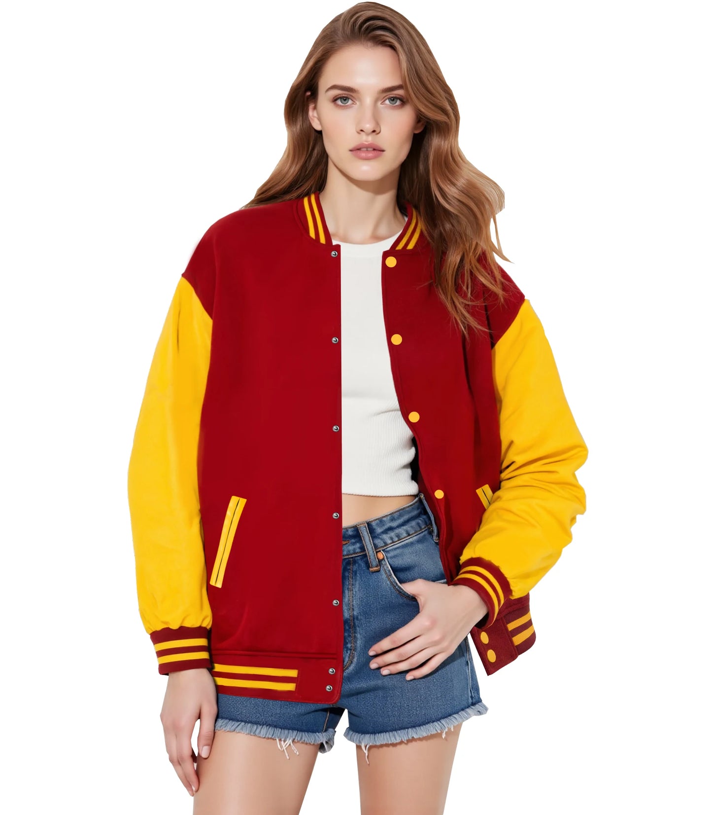 Women's Varsity Jacket with PU Leather Sleeves Fashionable Comfort Design Multiple Colors Available Perfect for Casual Wear