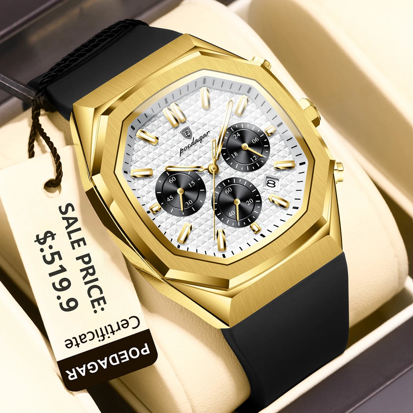 POEDAGAR New Luxury Watches For Men Waterproof Luminous Chronograph Date Man Watch Silicone Strap Fashion Quartz Men Wristwatch