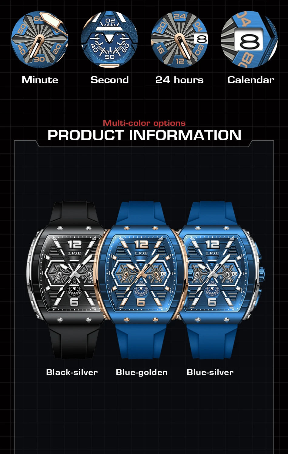 LIGE New Strong Luminous Watch For Men Fashion Military Square Watch Men Sport Chronograph Waterproof Watches Reloj Hombre+BOX