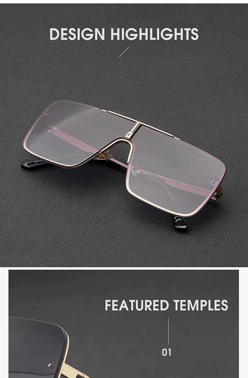 Fashion Oversized Square Sunglasses For Men Big Frame 2025 Luxury Brand Design Metal Frame Sun Glasses Man Retro Shades Eyewear