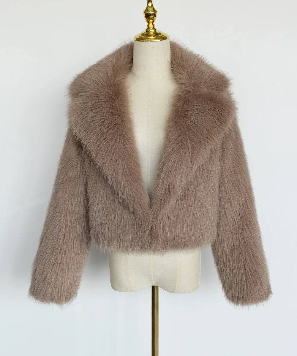 2025 Female Winter Brown Faux Fur Coat For Women Casual Long Sleeve Fluffy Plush Jacket Lady Solid Thick Fake Fur Warm Cardigan