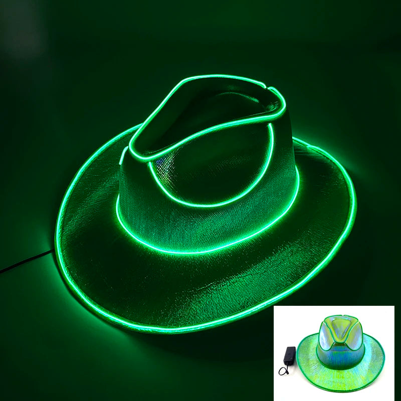 Glowing Decor  Supplies Luminous Cowboy hat  LED Pearlescent Cowboy  Cap Fashion Neon Light Hat For Party