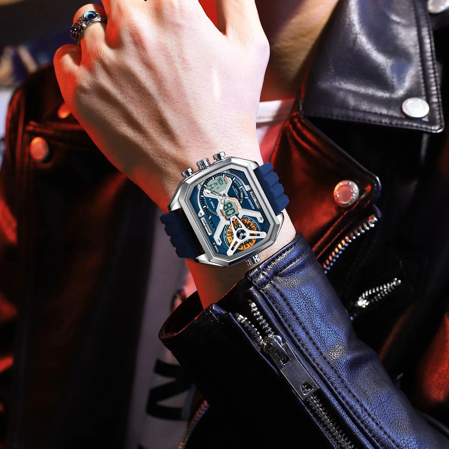 POEDAGAR Top Luxury Men Clock LED Calendar Week Luminous Man Wristwatch Electronic Rectangle Silicone Strap Quartz Men's Watches