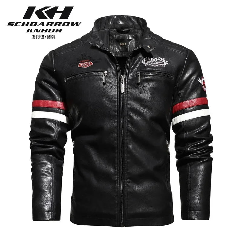 Motorcycle Jacket Leather Men's Brand Moto Leather Jacket Coat Men Handsome Washed Embroidery Biker PU Jacket Male Jaqueta Men