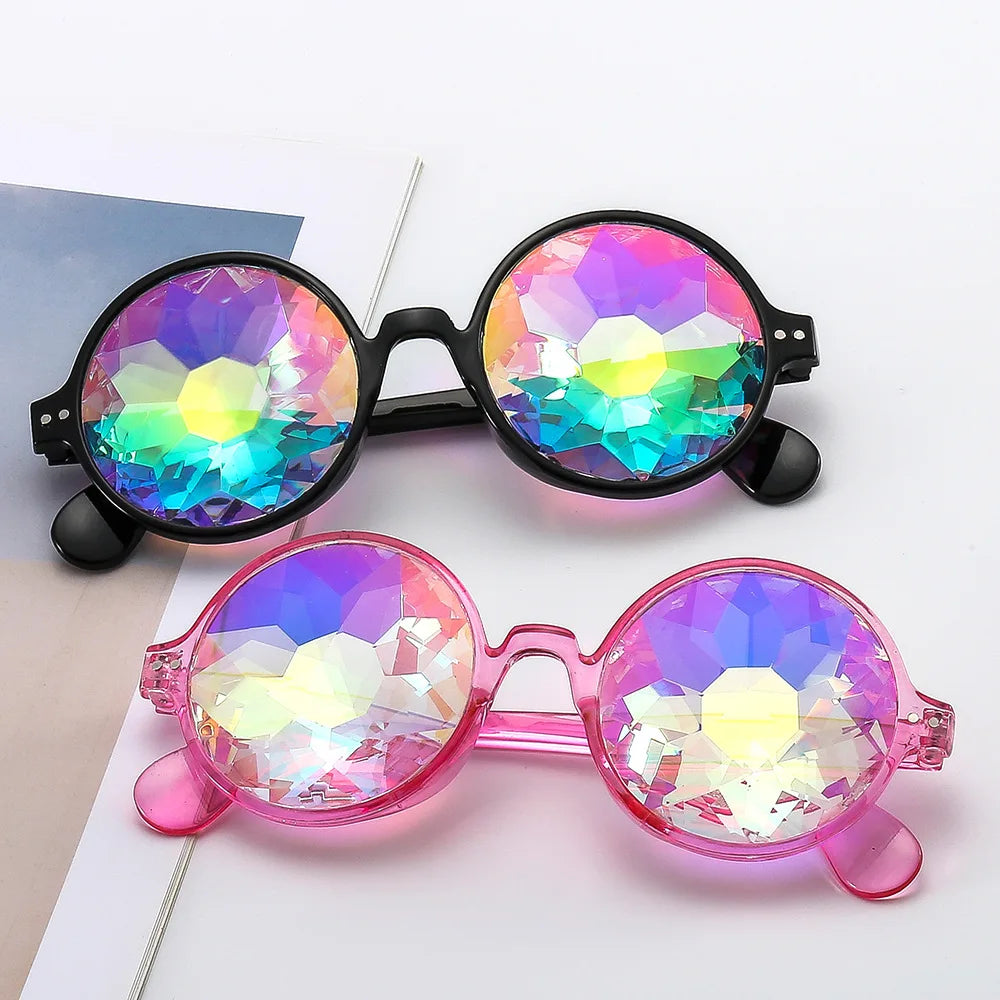 Kaleidoscope Psychedelic Eyeglasses Men Women Funny Round Sunglasses Rave Festival Stylish Female Carnival Party Queen Glasses
