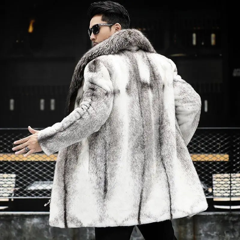 -10 degrees Celsius cold resistant and warm mink fur coat for men's winter imitation raccoon fur collar thickened fur coat