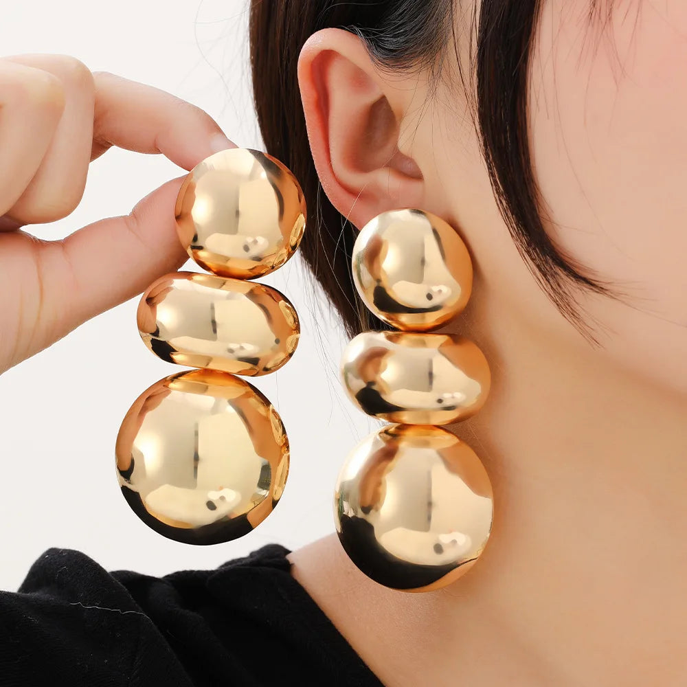 Retro Exaggerated Geometric Round Design Earrings For Women European American Style Large Earrings Party Travel Jewelry Gift