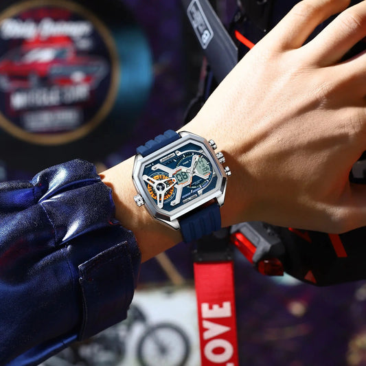 POEDAGAR Top Luxury Men Clock LED Calendar Week Luminous Man Wristwatch Electronic Rectangle Silicone Strap Quartz Men's Watches