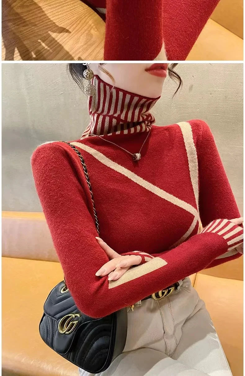 Women's Clothing Fashion All-match Turtleneck Long Sleeve Sweaters Autumn Winter Elegant Chic Slim Knit Pullovers Lady Y2k Tops