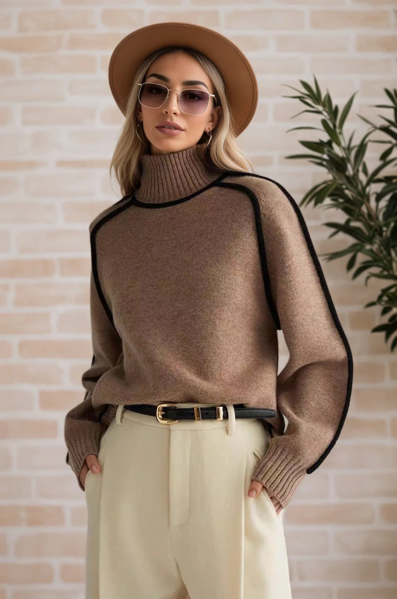 Fashion Basic Autumn Winter Color Matching Emperament Sweater High Neck Office Pullover Solid Soft Long Sleeve Clothing Tops