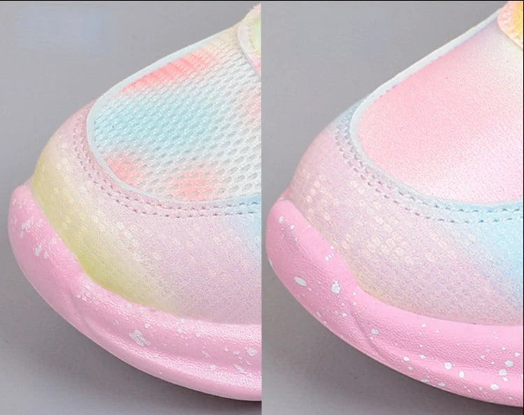 Disney Girls' Casual Shoes Led Lights Mesh Breathable Children's Sports  Princess Elsa Pink Purple Shoes Sneakers Size 22-37