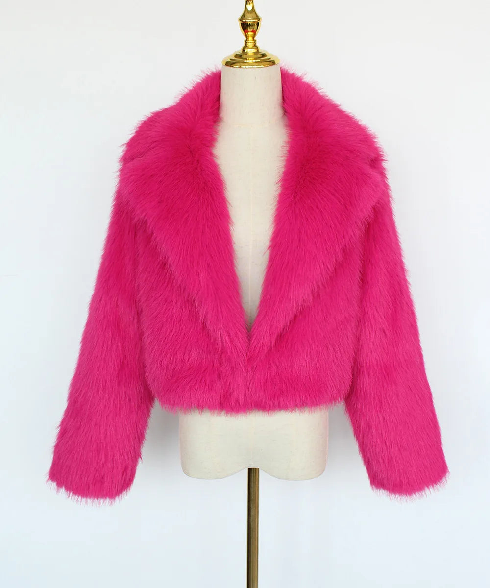 2025 Female Winter Brown Faux Fur Coat For Women Casual Long Sleeve Fluffy Plush Jacket Lady Solid Thick Fake Fur Warm Cardigan