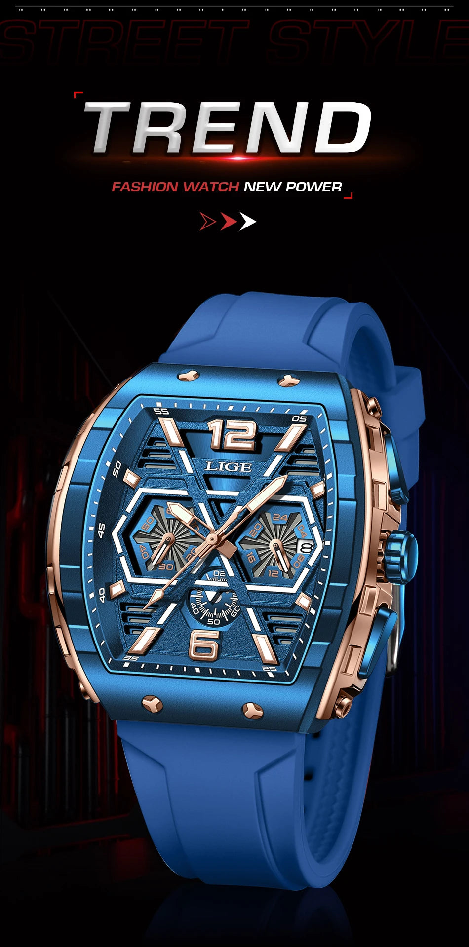 LIGE New Strong Luminous Watch For Men Fashion Military Square Watch Men Sport Chronograph Waterproof Watches Reloj Hombre+BOX