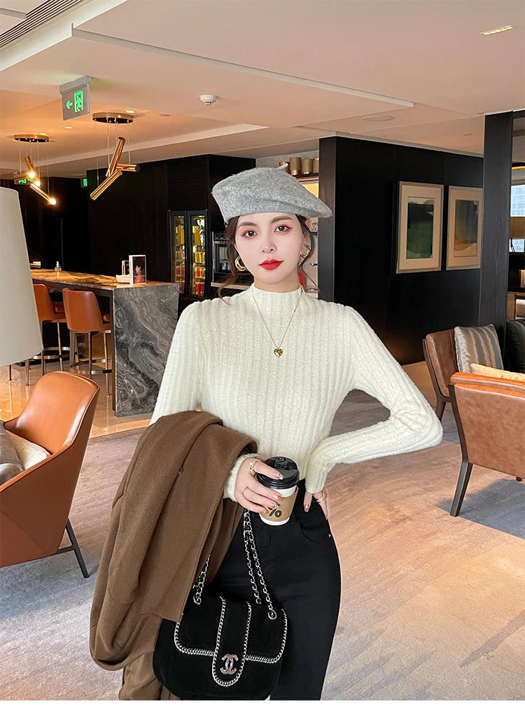 2025 Knitted Pullover Thick Warm Turtleneck Sweater Women Tops Lined Sweater Autumn Winter Streetwear Jersey Knitwear Jumper