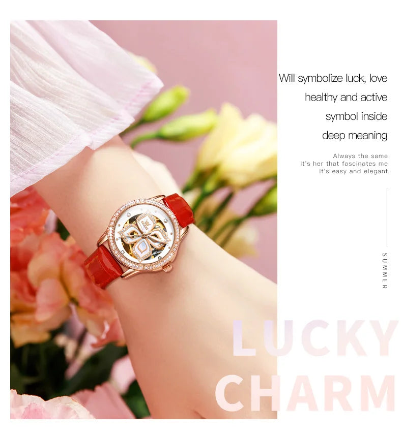 OLEVS 6612 Womens Watch Elegant Fashion Bezel Ceramic Strap Original Mechanical Watch Waterproof Luminous Butterfly Dial Ladies