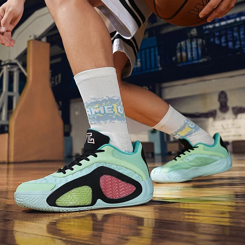Men's Basketball Shoes Breathable Cushioning Non-Slip Wearable Runing Shoes Gym Training Athletic Basketball Sneakers for Women