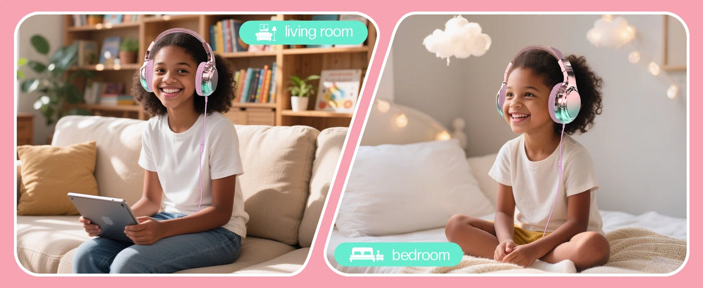 Stylish Soundproof Kids Wired Headphones For Toddler Preschool, 3.5mm Jack, 85/94dB Volume limited Headset For Travel Homeschool