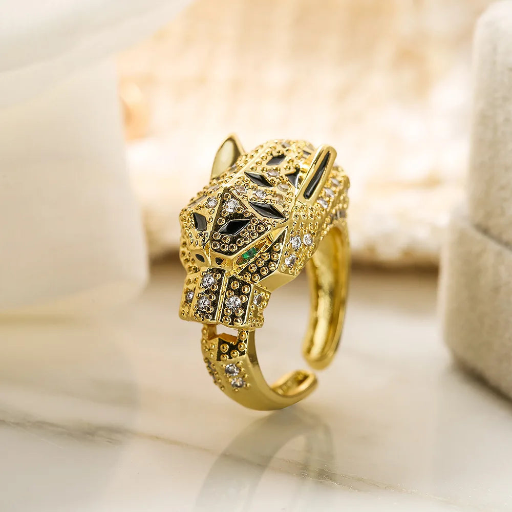 2025 New Fashion Statement Big Animal Ring For Women Girl Party Jewelry Gold Color Hollow Leopard Open Ring Wholesale