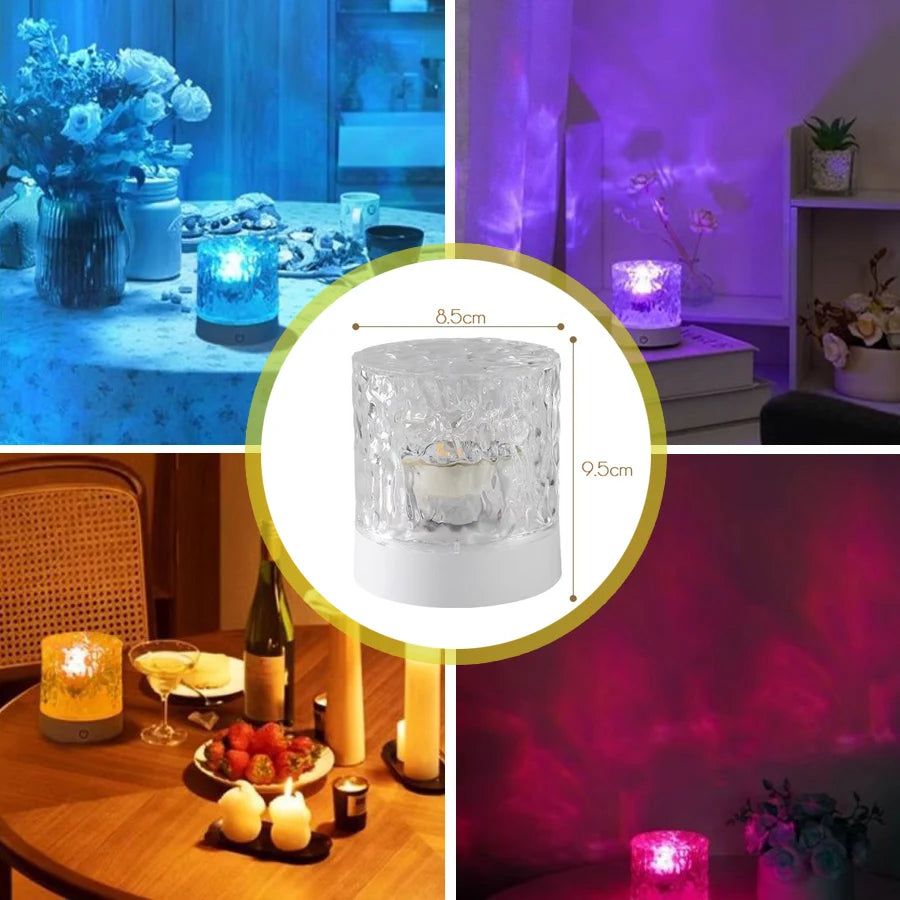 Rechargeable 16 Color LED Water Ripple Projector Night Light Remote Control Bedroom Ambient Lamp RGB Dimmable Crystal Table Lamp