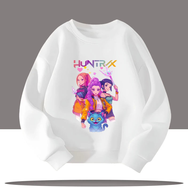 K-pop Demon Hunters Cartoon Print 3-12 Year Old New Style Kids Round-neck Sport Shirt Cute Girl Casual Top Children's Clothing