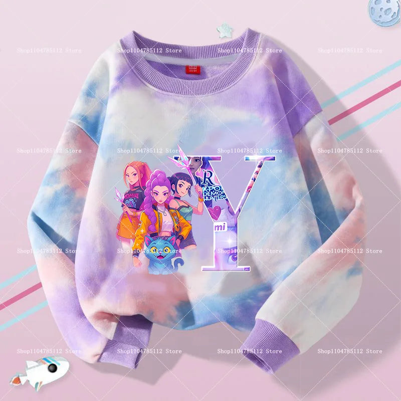 K Pop Demon Hunters Girls Sweatshirt Rumi Mira Zoey A-Z Hoodies Kids Spring Autumn Pullover Children Long Sleeves Clothes Gift