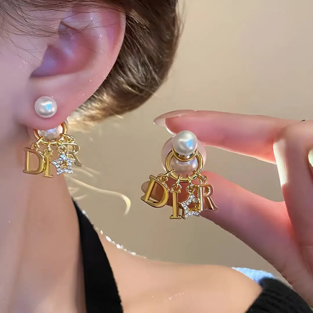 New Trendy Letter Double-sided Pearl Pearl Stud Earrings for Women Luxury Elegant Spring Summer Fashion Earrings Aretes De Mujer