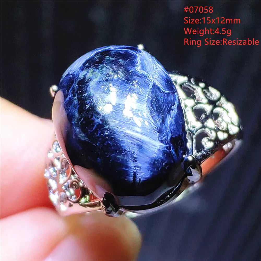 Natural Blue Pietersite Beads Adjustable Ring Woman Men Namibia Pietersite Ring Chatoyant Beads Fashion Silver Jewelry AAAAAA