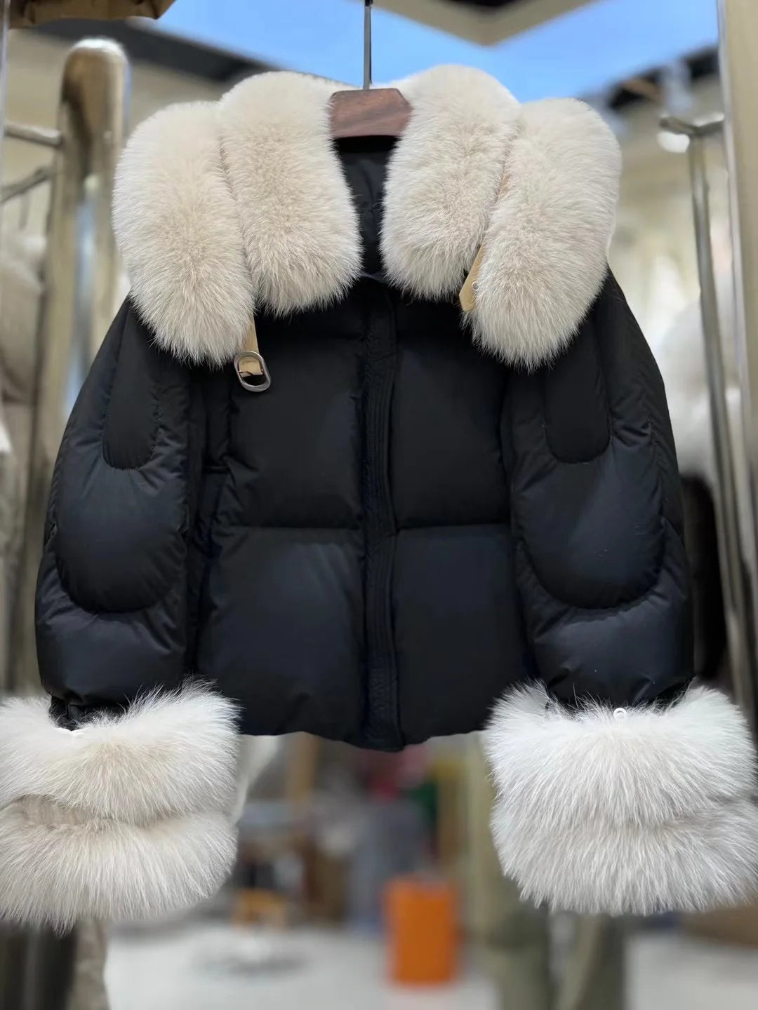 Natural Fox Fur Jacket Fashion Women Winter Luxury White Goose Down Jacket Thicken Female Casual Parkas Fur Collar Puffer Coat