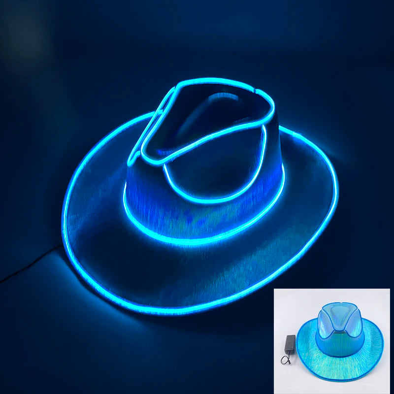 Glowing Decor  Supplies Luminous Cowboy hat  LED Pearlescent Cowboy  Cap Fashion Neon Light Hat For Party