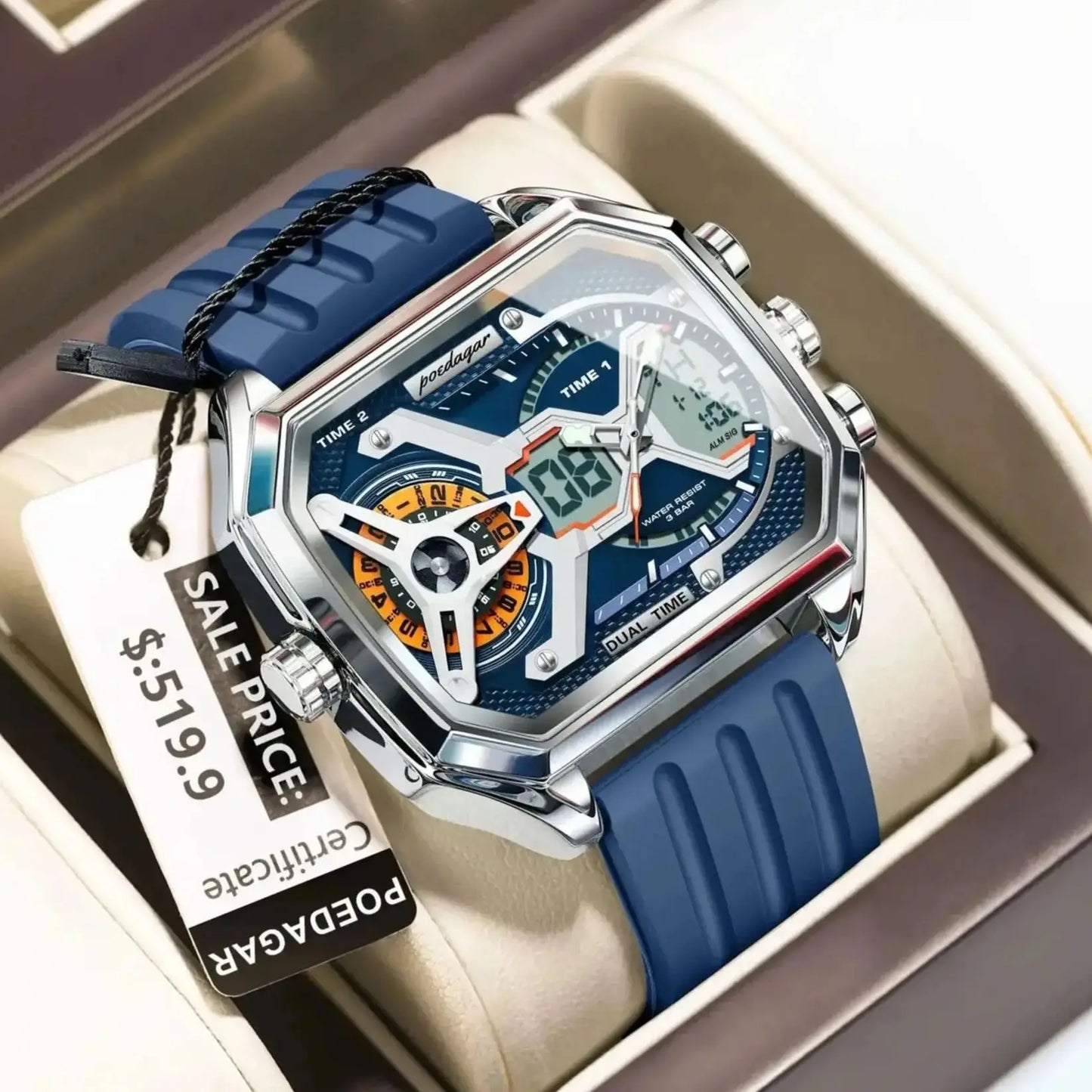 POEDAGAR Top Luxury Men Clock LED Calendar Week Luminous Man Wristwatch Electronic Rectangle Silicone Strap Quartz Men's Watches