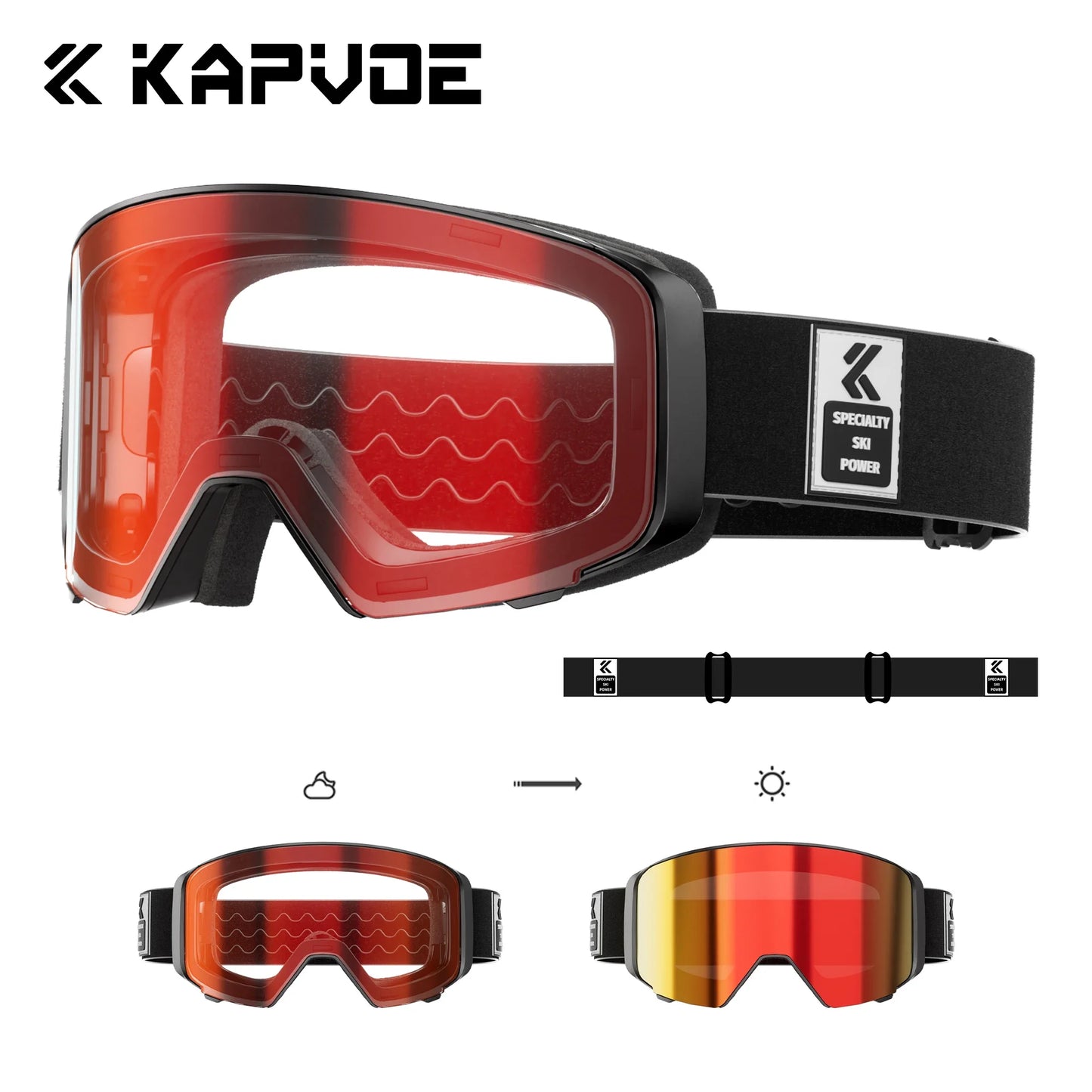Kapvoe Men Outdoor Photochromic Snow Goggles Ski Goggles Winter Snowmobile Snowboard Anti-Fog Mask Women UV400 Sports Glasses