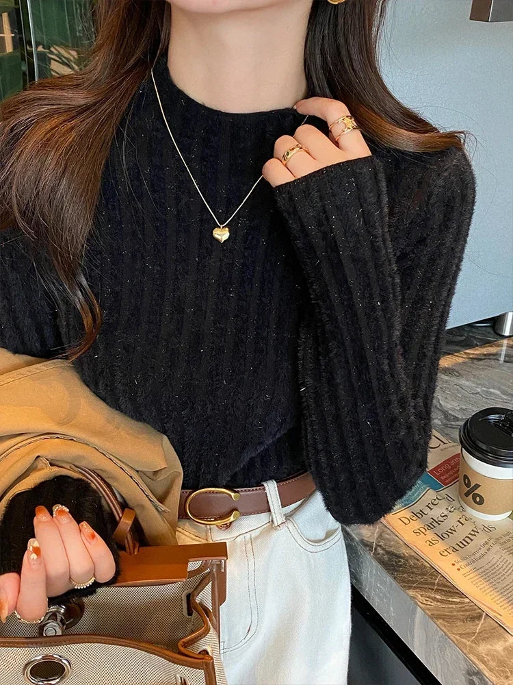 2025 Knitted Pullover Thick Warm Turtleneck Sweater Women Tops Lined Sweater Autumn Winter Streetwear Jersey Knitwear Jumper