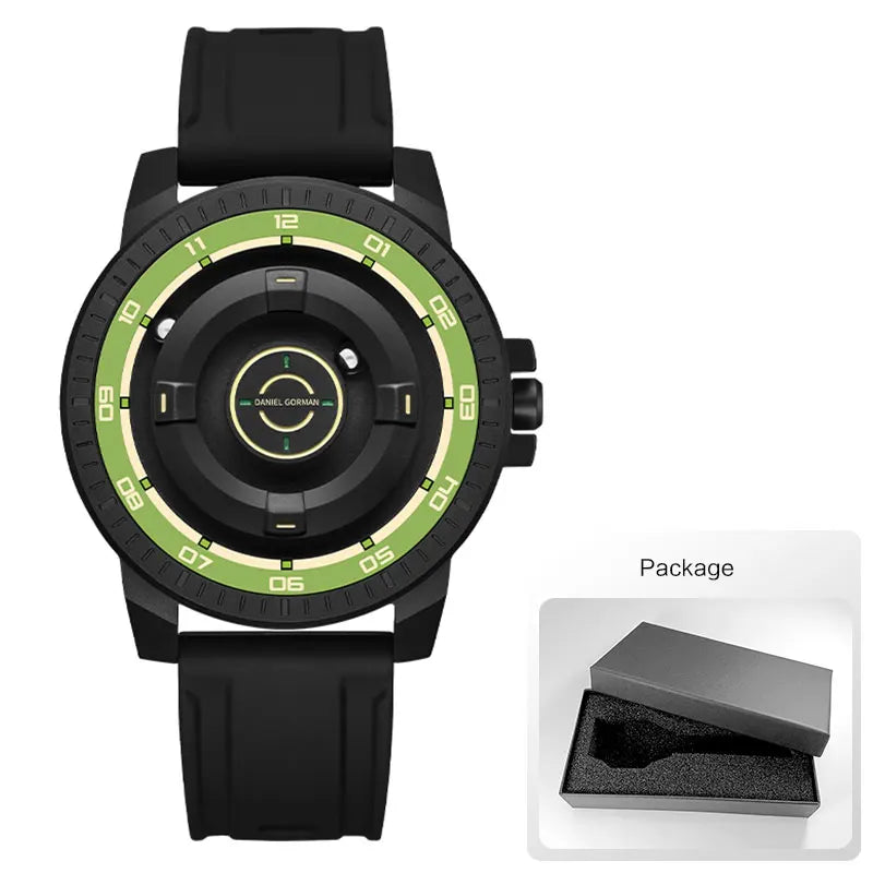 DANIEL GORMAN Magnetic Driven Watch Men Black Waterproof Stainless Steel Beads Quartz Watch with Silicone Strap DG0221 Green