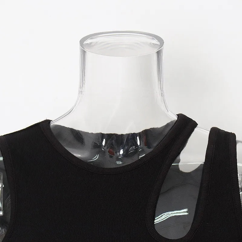 Casual y2k White Cut Out Women's T Shirt Sleeveless Slim T Shirts Female Clothing 2024 Summer Fashion crop top women camisetas