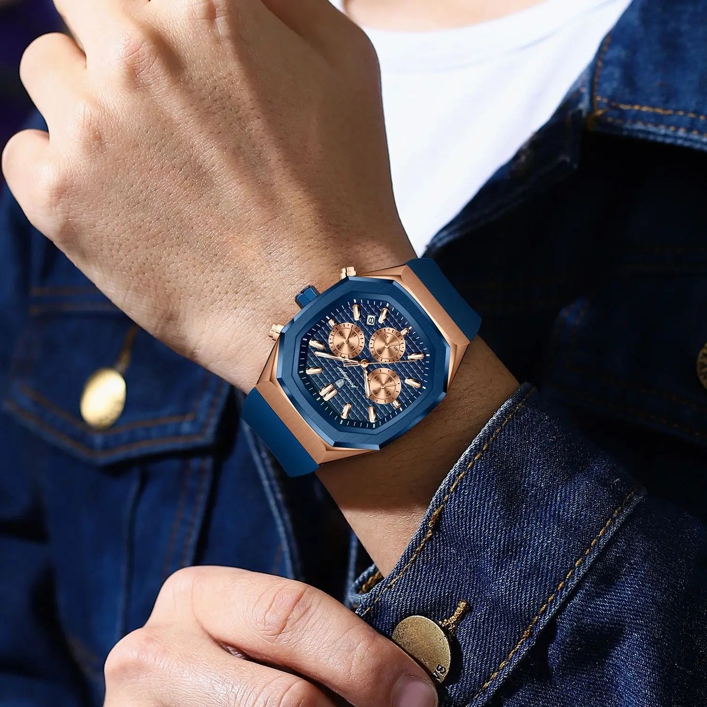 POEDAGAR New Luxury Watches For Men Waterproof Luminous Chronograph Date Man Watch Silicone Strap Fashion Quartz Men Wristwatch