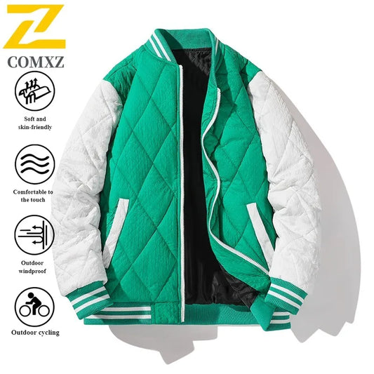 Men's Vintage Baseball Jacket Color-Block Padded clothe Waterproof Windproof Thermal Outdoor Wear for Camping Fishing Streetwear