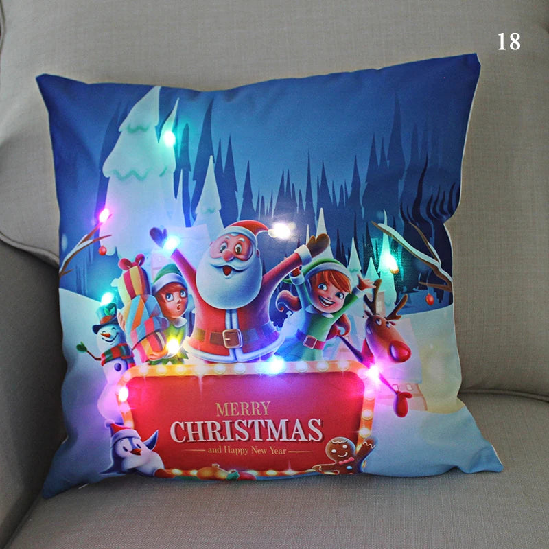 LED Christmas Cushion Cover Merry Santa Claus Light Pillow   Lighting Pillowcase Home Decoration New Year  Decor