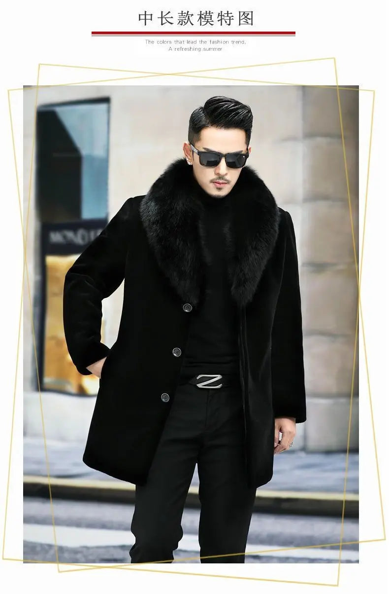 New fur coat with wide collar, whole mink winter thickened, long imitation mink fur men's coat, high-end mink fur coat M-6XL