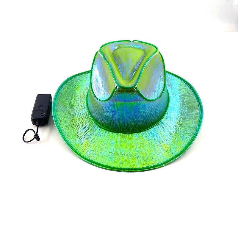 Glowing Decor  Supplies Luminous Cowboy hat  LED Pearlescent Cowboy  Cap Fashion Neon Light Hat For Party