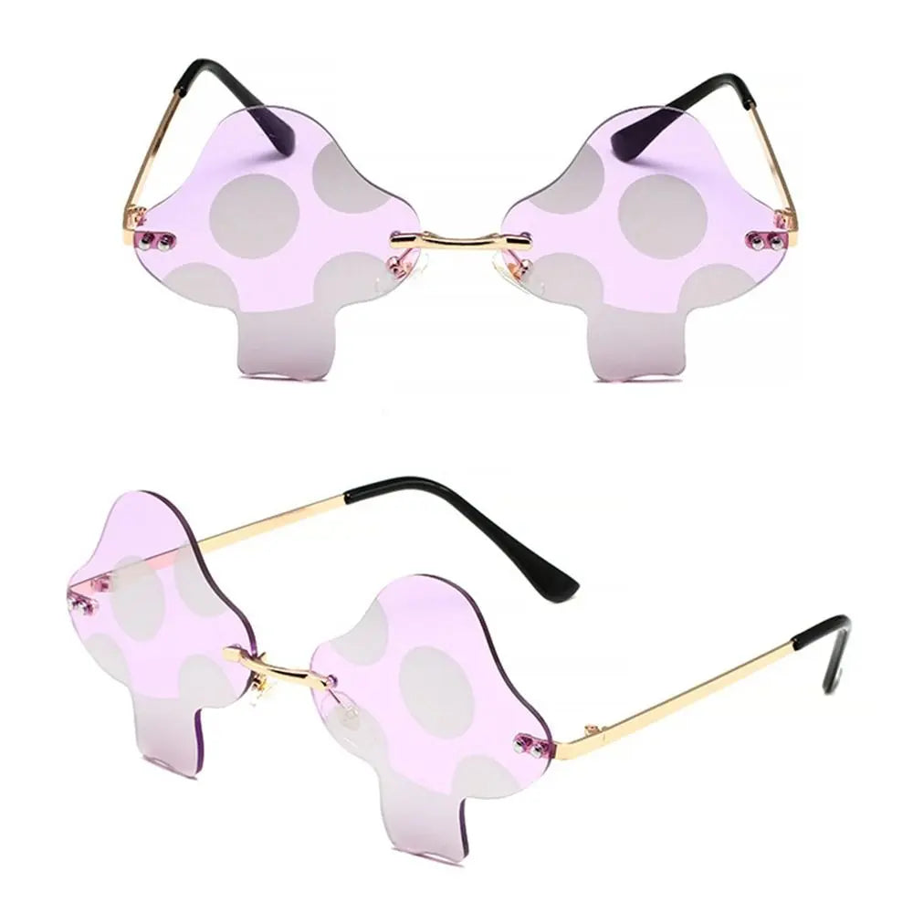 Cartoon Mushroom Shape Sunglasses Women Irregular Rimless Sun Glasses Trendy Funny Sunglasses Outdoor Party Favor Decorations