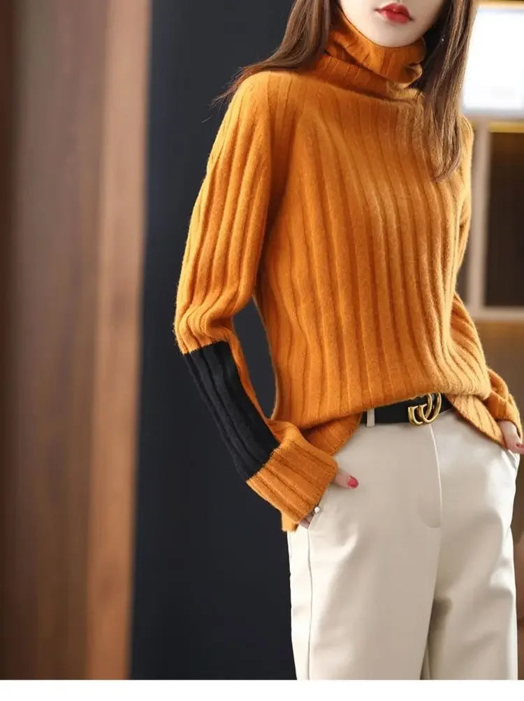 High Neck Sweater Loose and Slim Colored and Warm Knitted Sweater Autumn and Winter New Bottoming Shirt Outerwear Top Women